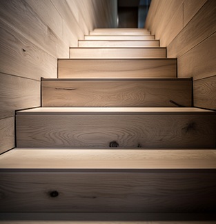 Freshly sanded wooden stairs