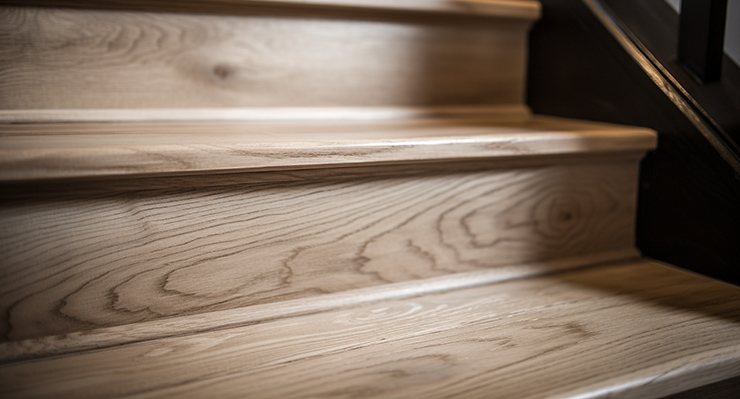 Freshly sanded wooden staircase